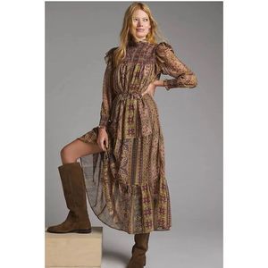 ANTHROPOLOGIE Llani Smocked Midi Dress Size XXS